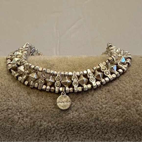 Stella & Dot Arrison Bracelet - silver beaded stretch w/  rhinestones **large - Picture 3 of 8